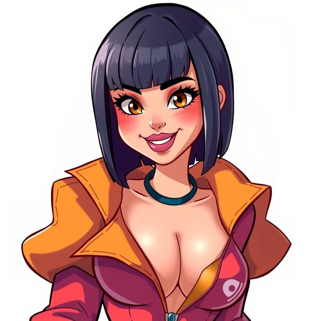 Cartoon Woman with Bob Hairstyle in Fantasy Art Style