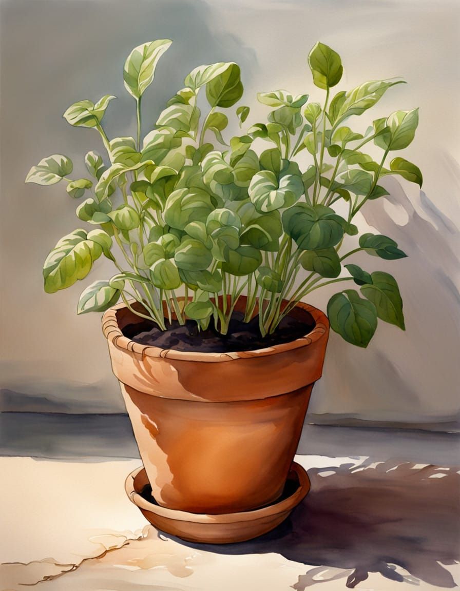 Vibrant Seedlings in Terracotta Pot Watercolor