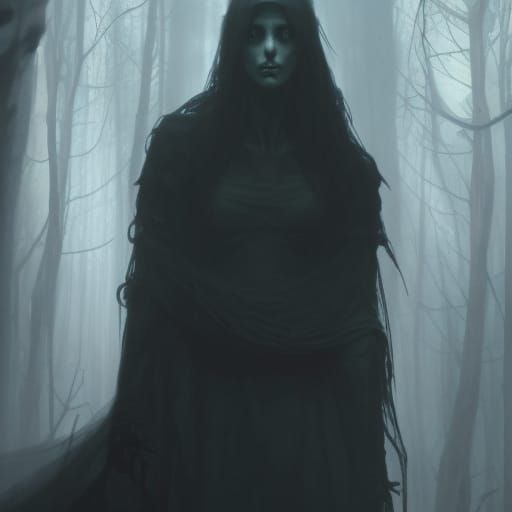 Eerie Gothic Cultist in Dark Forest