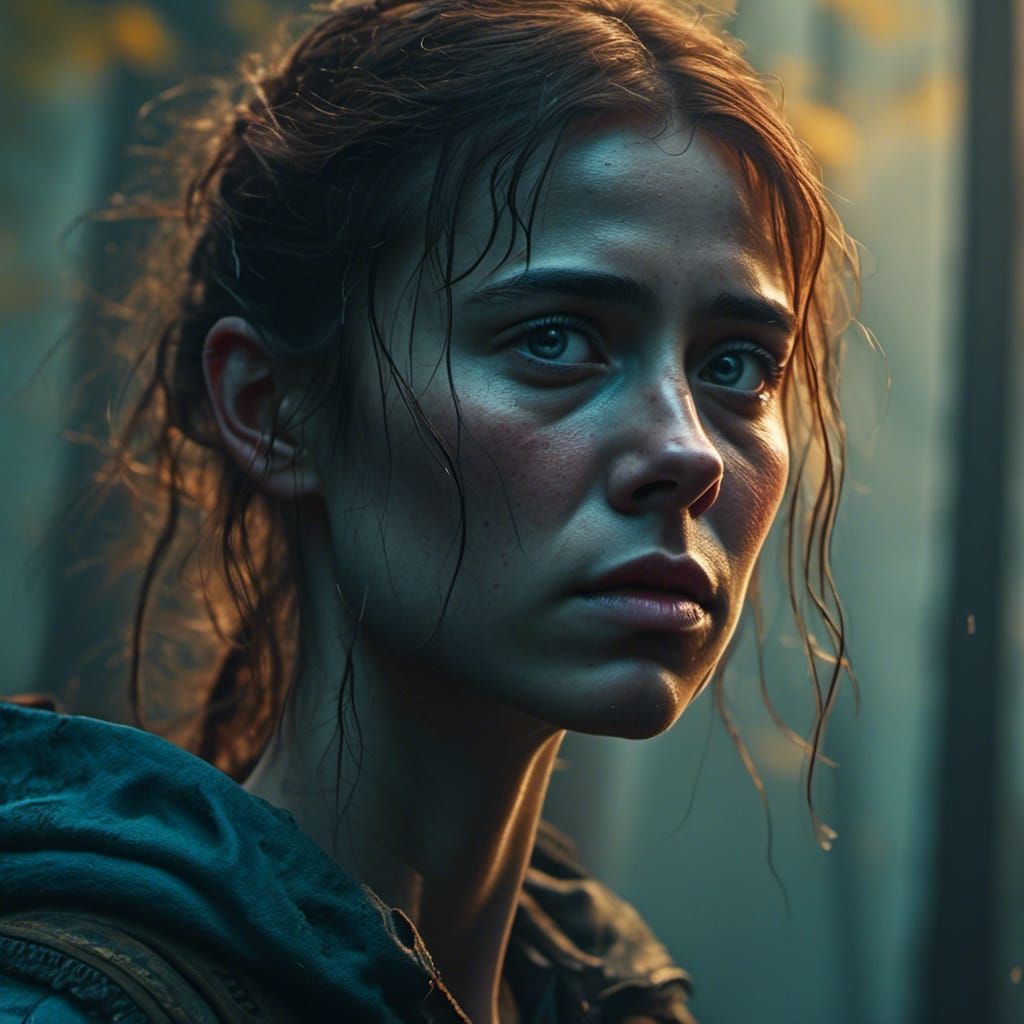 Sorrowful Digital Portrait in Misty Forest