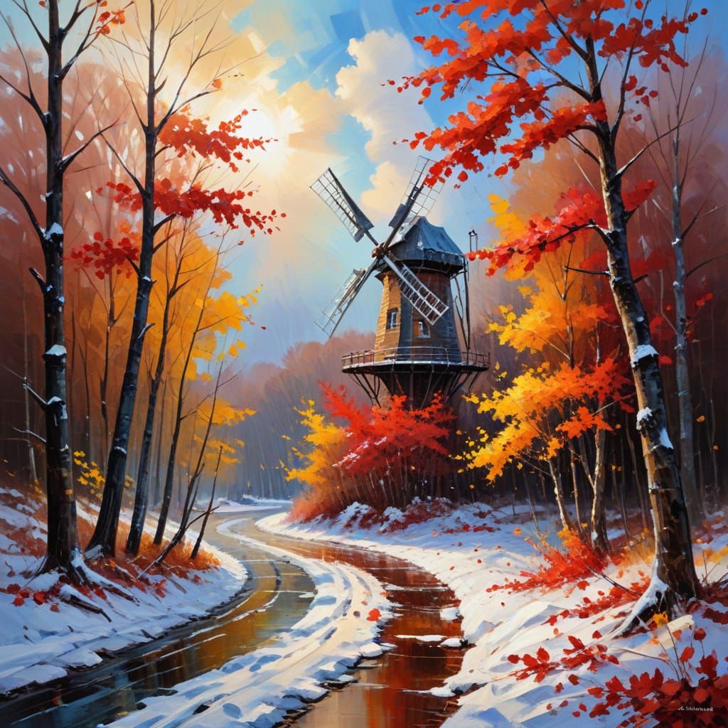 Dynamic Winter Landscape Impasto Painting