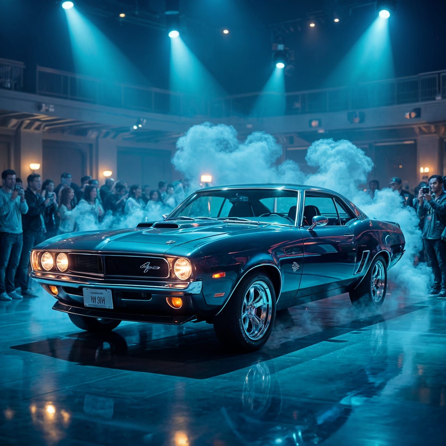 Luxury Muscle Car Gleaming Under Show Lights