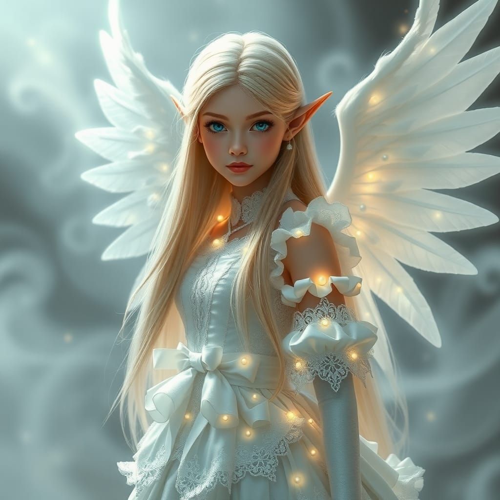 Ethereal Elf Princess with Wings in Dreamy Haze