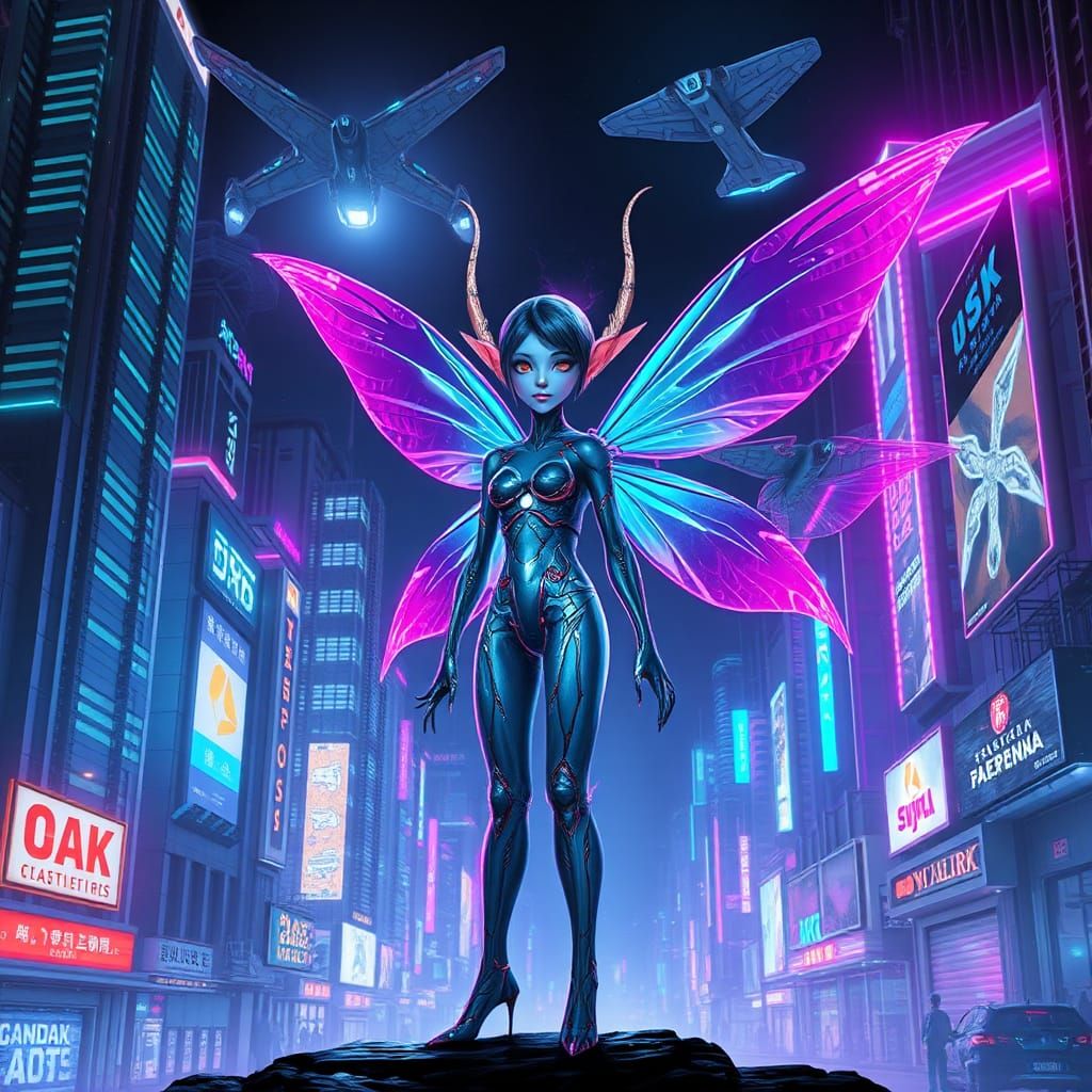 Futuristic Sci-Fi Fairy Elf in Cyberpunk Style
