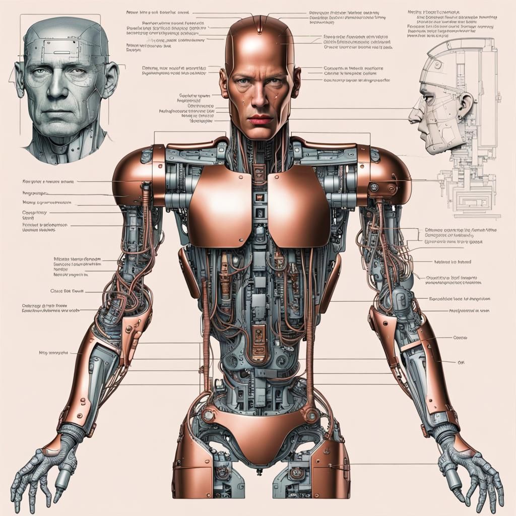 Cyborg Robot Portrait with Copper Skin, 1930s Style