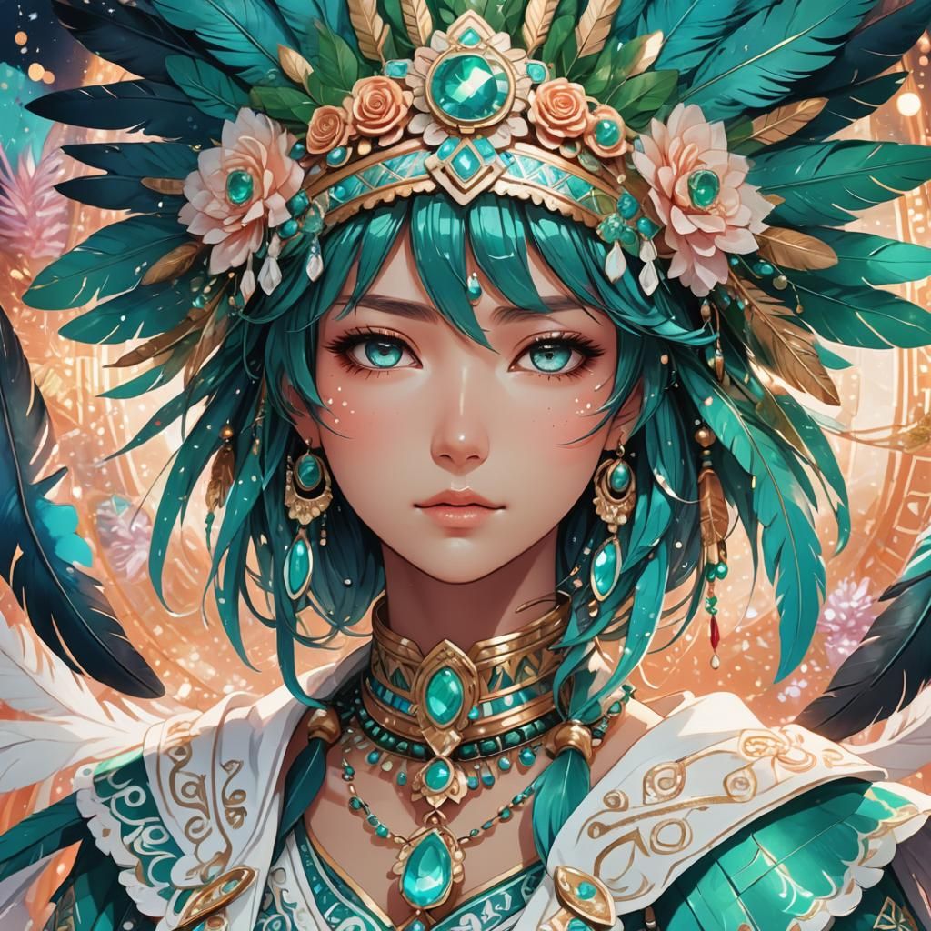 Aztec Woman in Anime Style Illustration
