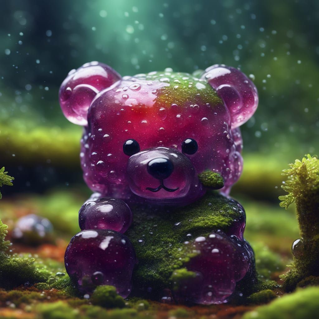 Surreal Gummy Bear in Detailed Forest Macro Photography