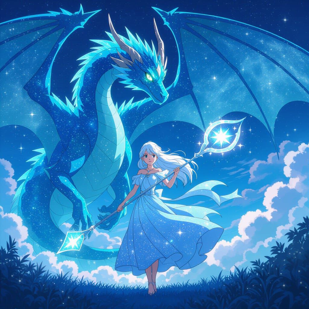 Iridescent Dragon with Starscapes, Anime Key Visual