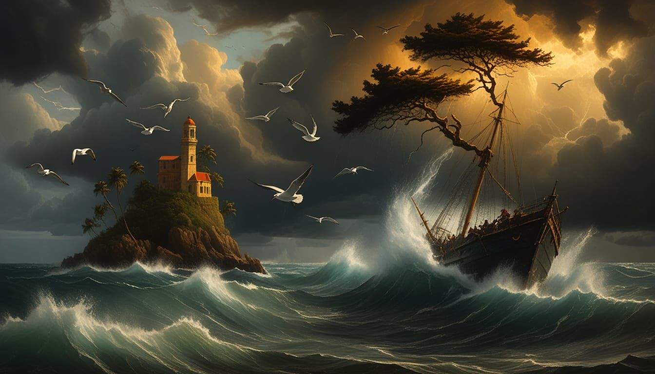 Megalodon in a Dramatic Renaissance-Style Oil Painting