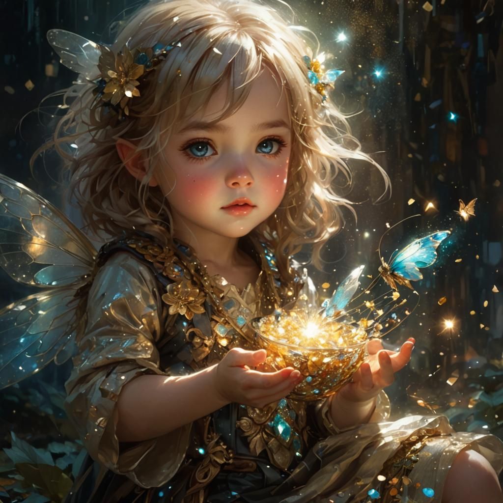 Chibi Fairy Sprinkling Glitter, Detailed Art
