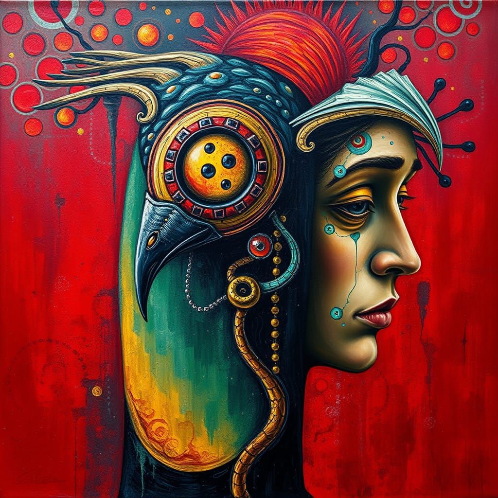 Surrealist Message in a Bottle with Abstract Faces