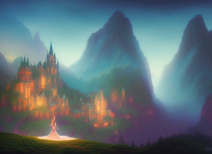 Fantasy Castle in Valley of Spirits: Realistic Light Art