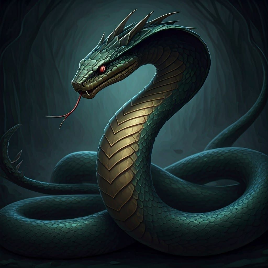 Dark, Shadowy Green Serpentine Assassin in Stealth Mode