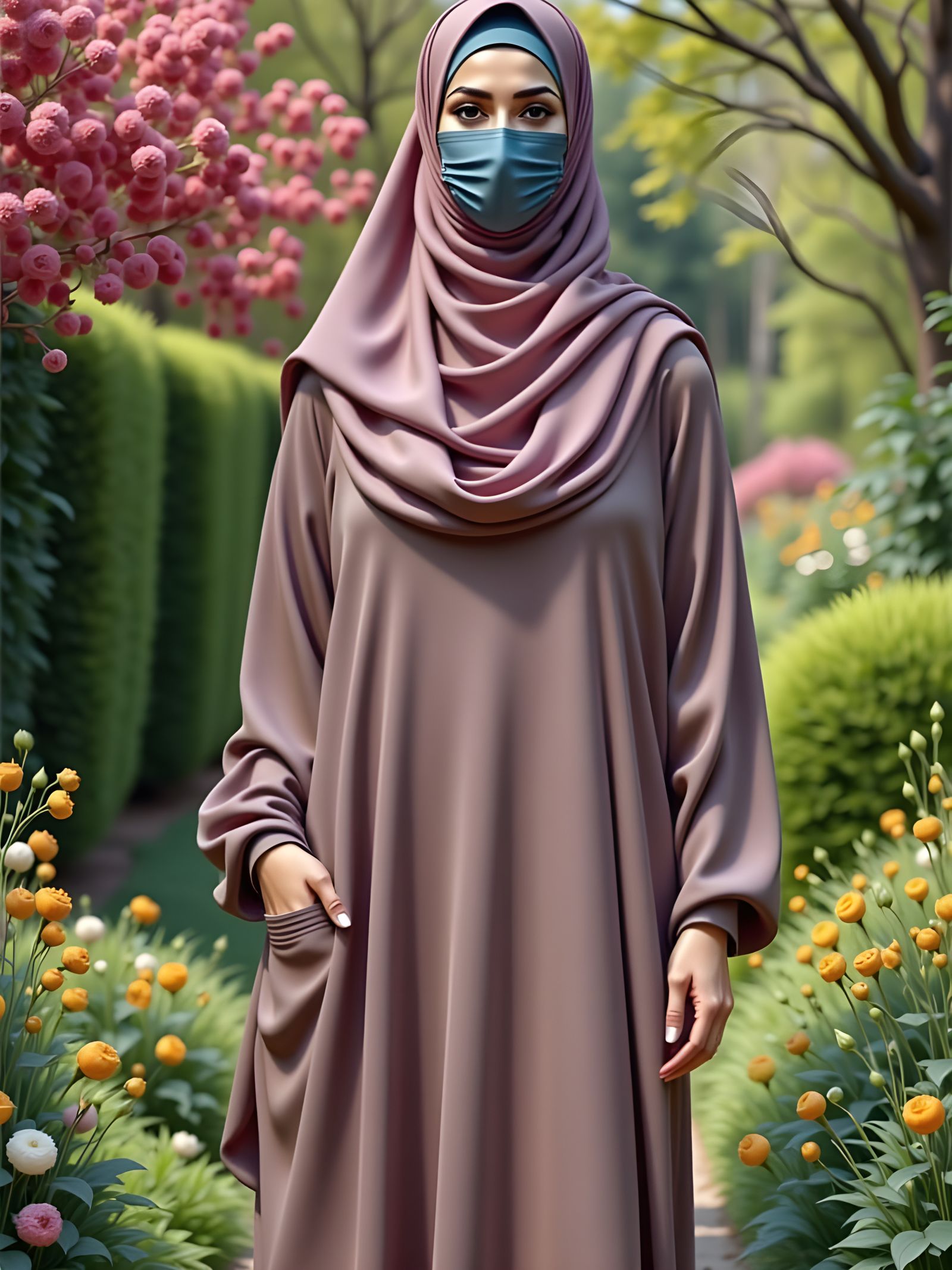 Hijabi Woman in Botanic Garden