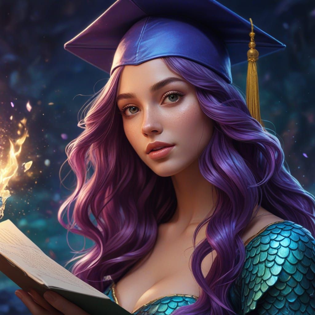 Mermaid Graduate in Vibrant Oil Painting Style
