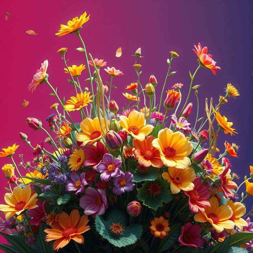 Vibrant Whimsical Floral Crown in Detailed Matte Painting St...