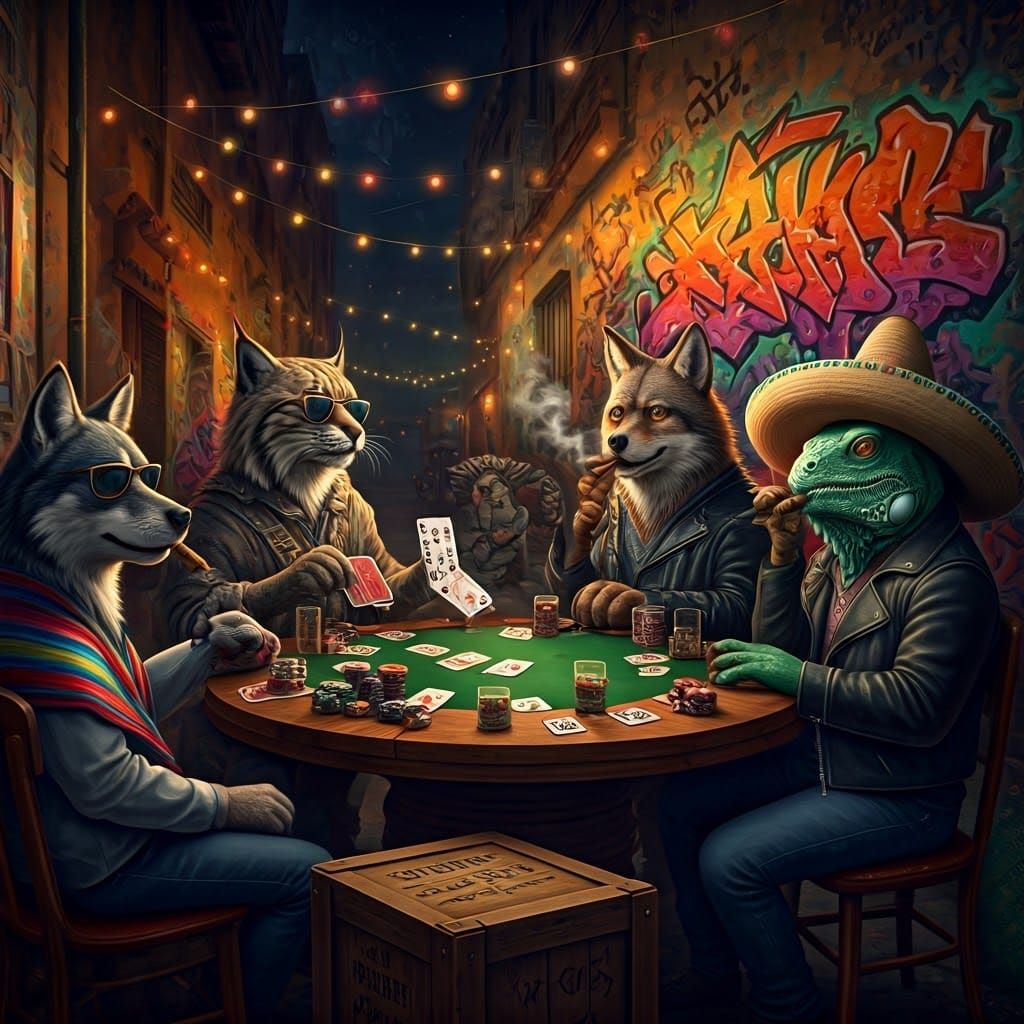 Poker Game Outside Mexican Cantina in Alley