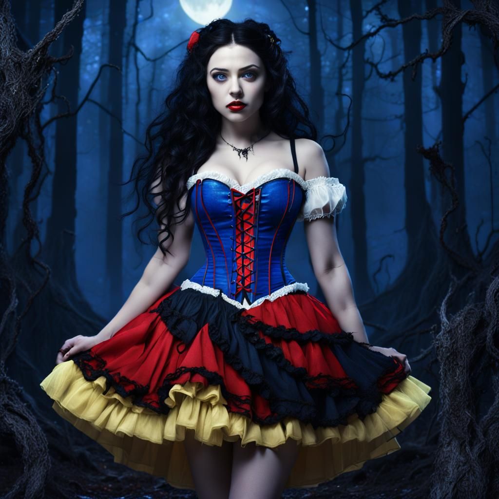 Gothic Snow White in Dark Forest, Digital Painting