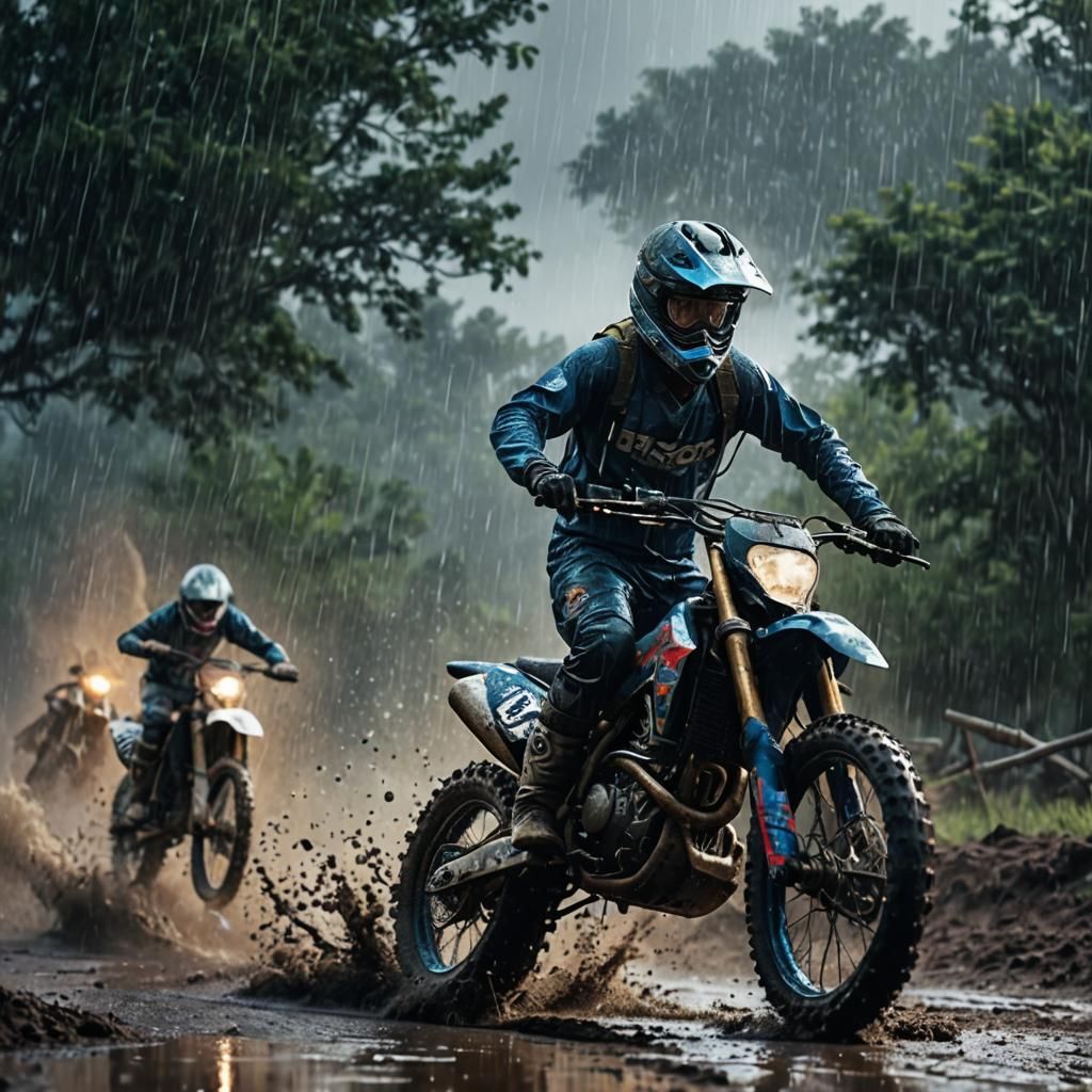 Motocross Rider in Rain, Cinematic Digital Painting