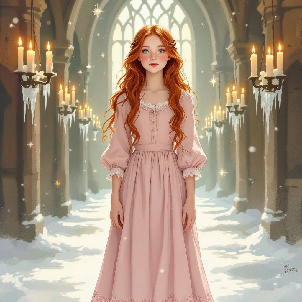 Young Witch at Hogwarts in Winter Glow