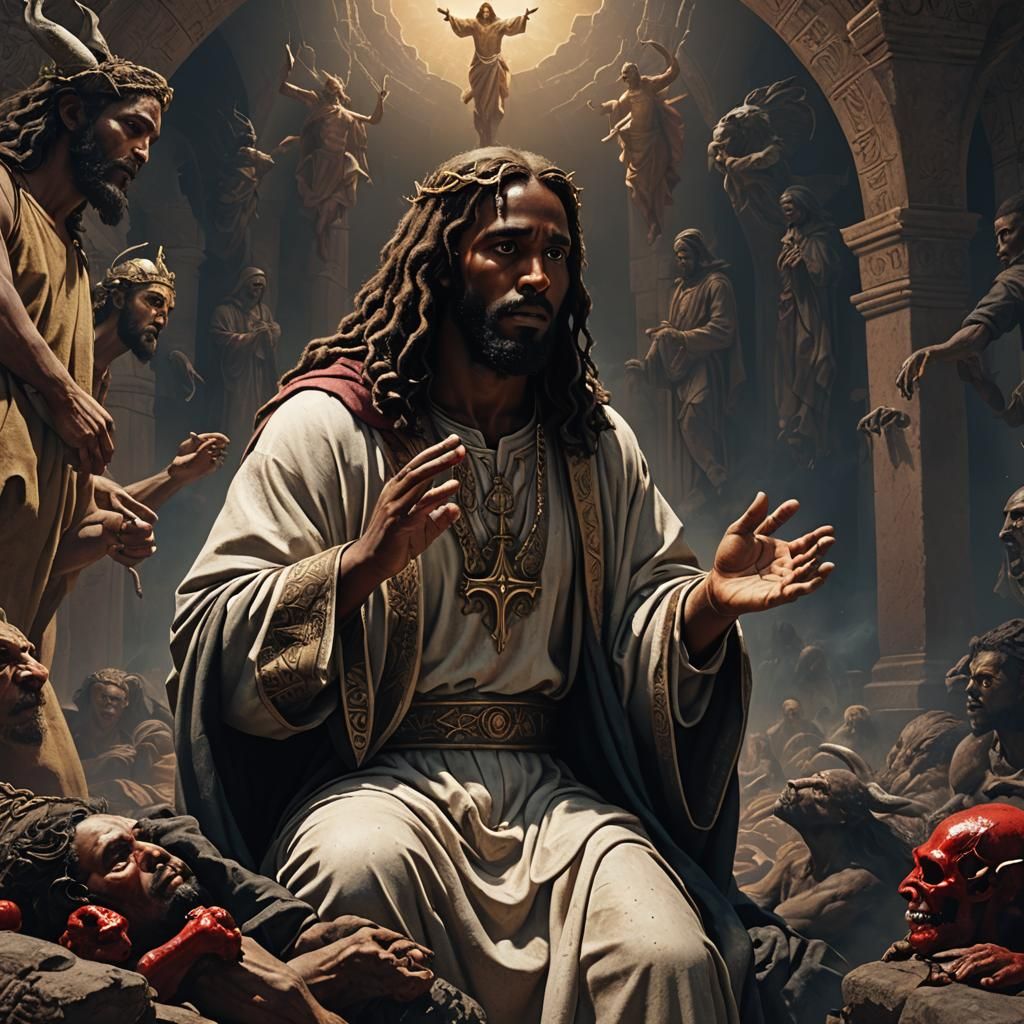 Black Jesus Temptation: Hyperrealistic Matte Painting