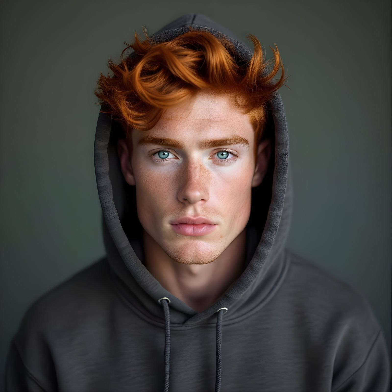 Intense Portrait of Freckled Redhead with Piercing Blue Eyes