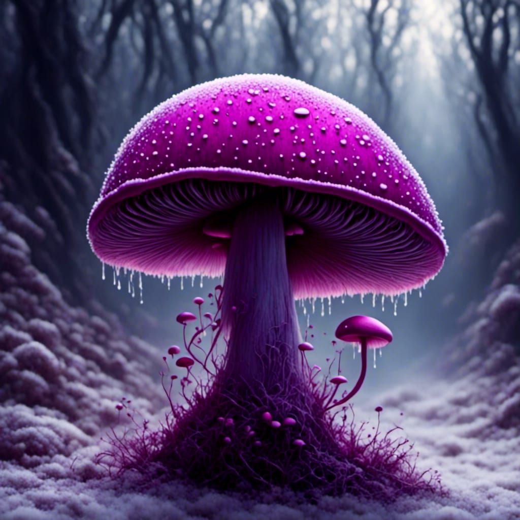 Icy Blue Mushroom with Fuchsia Accents