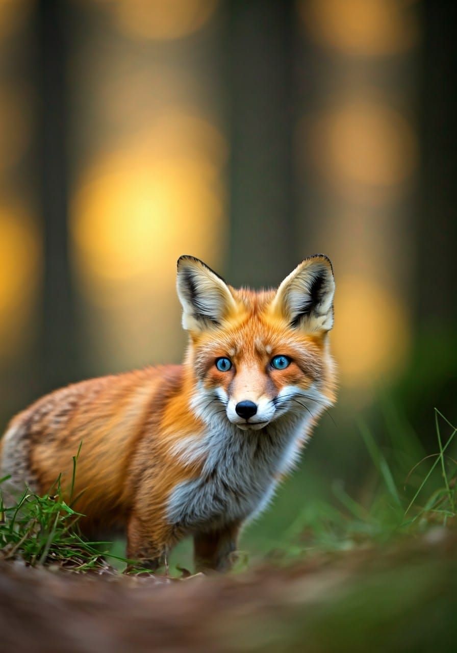 Ginger Fox with Blue Eyes in Misty Forest