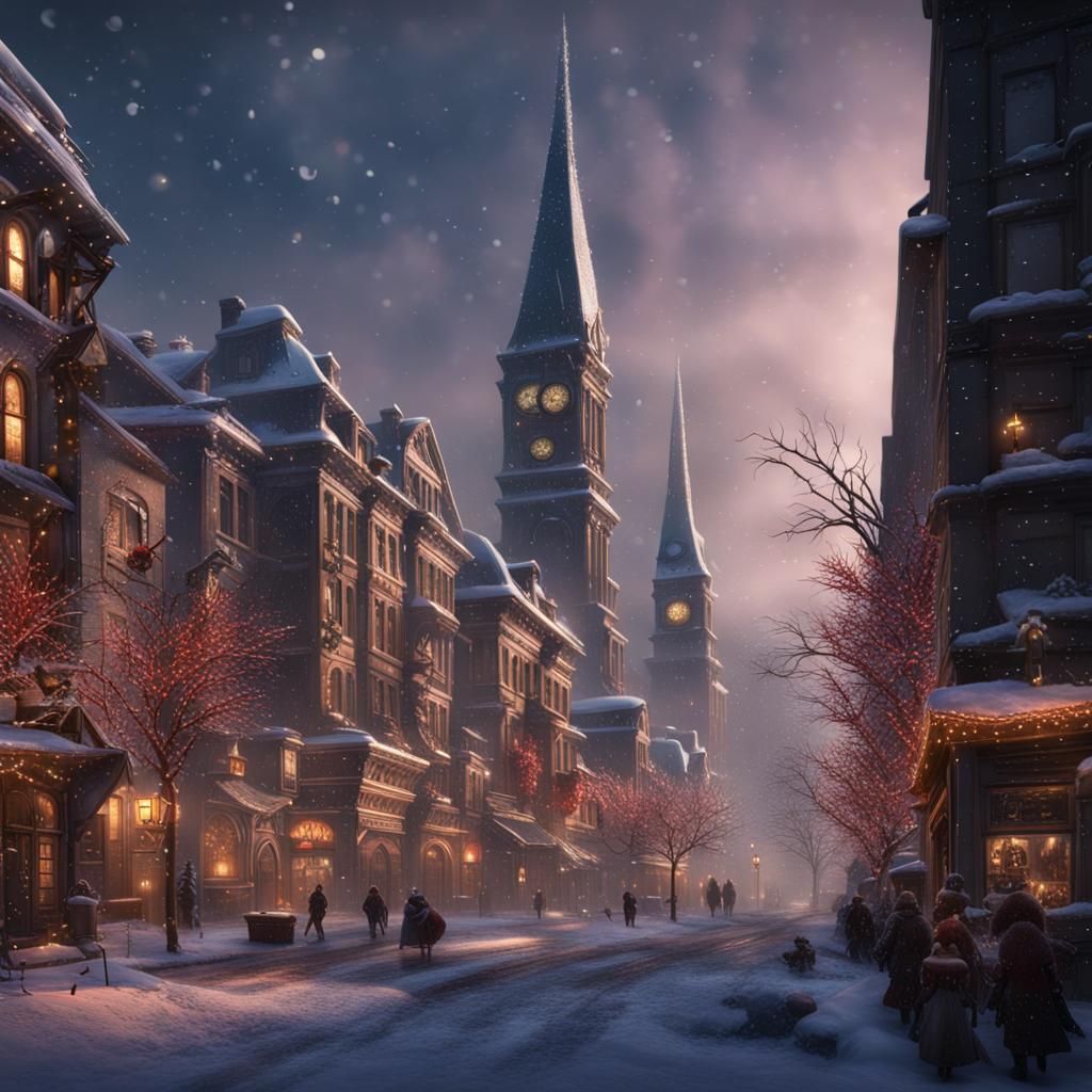 Christmassy Downtown: Detailed Matte Painting