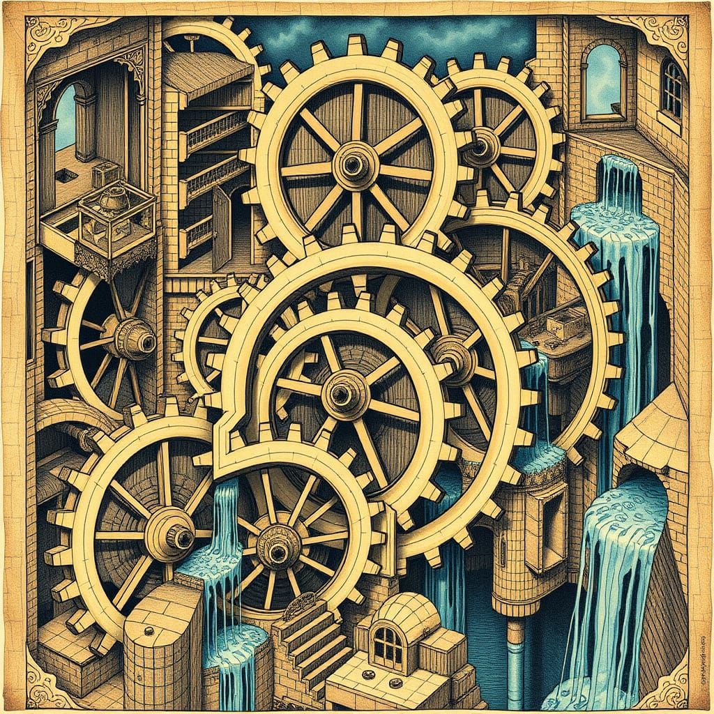 Escher-Inspired Waterwheel Architecture