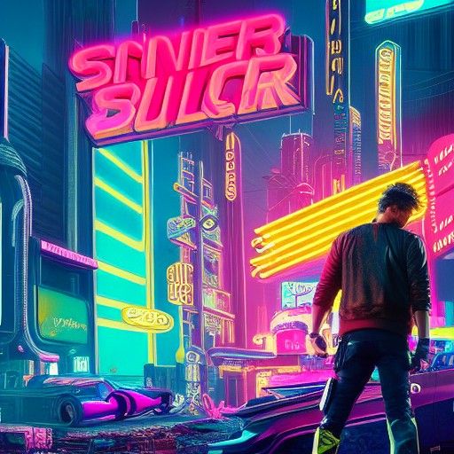 Spongebob in Cyberpunk 2099 Neon Cityscape