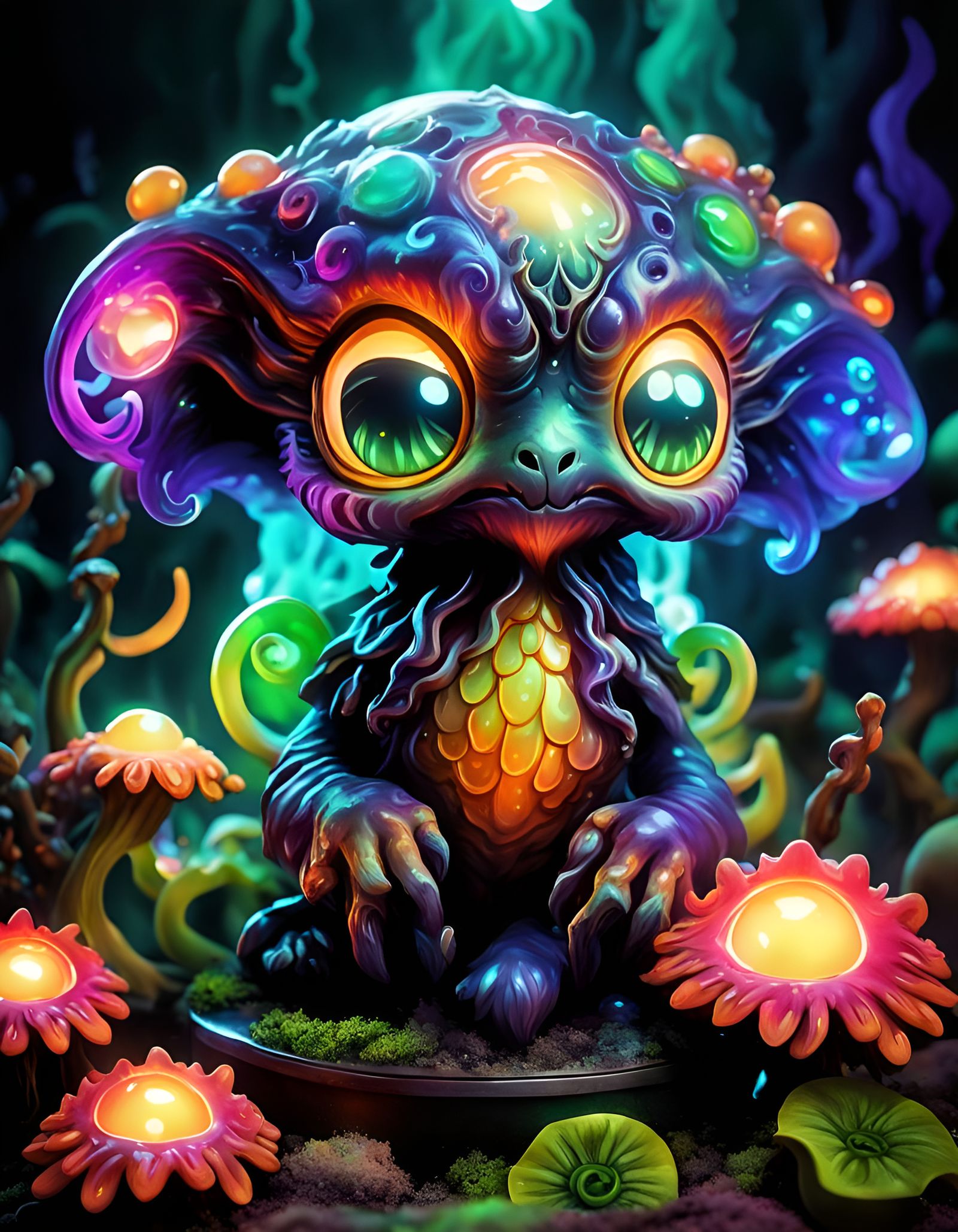 Adorable Animal Deity in Mystical Jungle, Hyperrealistic Car...