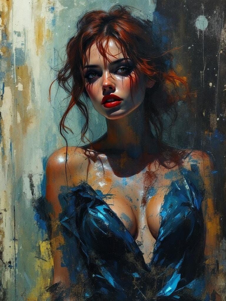 1950s Redhead Pin-Up in Gestural Intimacy Style