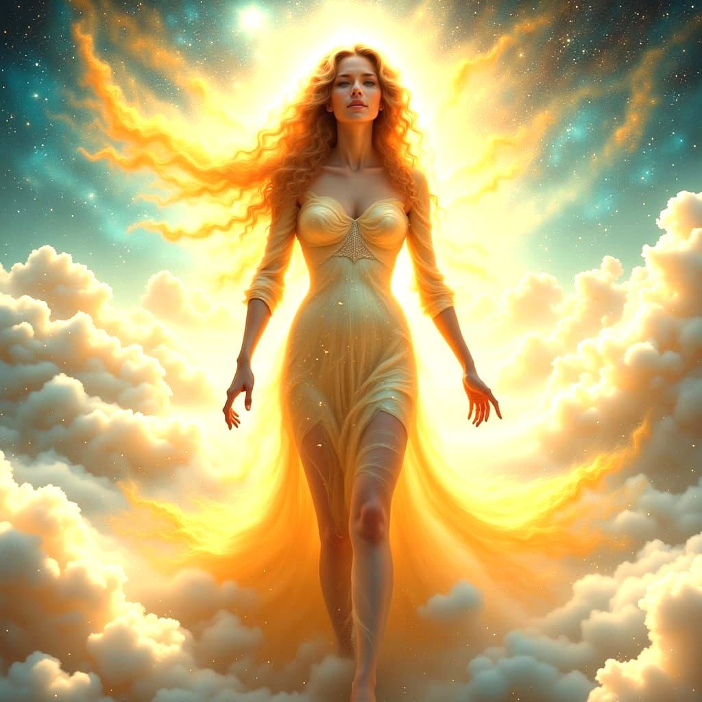 Nymph Born from Clouds in Ancient Greek Style