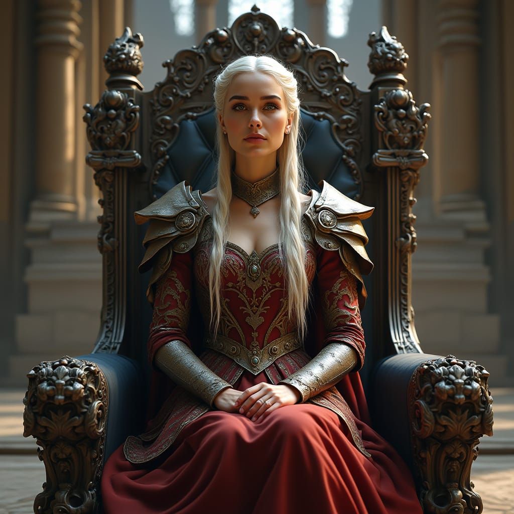 Daenerys Targaryen on Throne in Frazetta-Inspired Fantasy Ar...