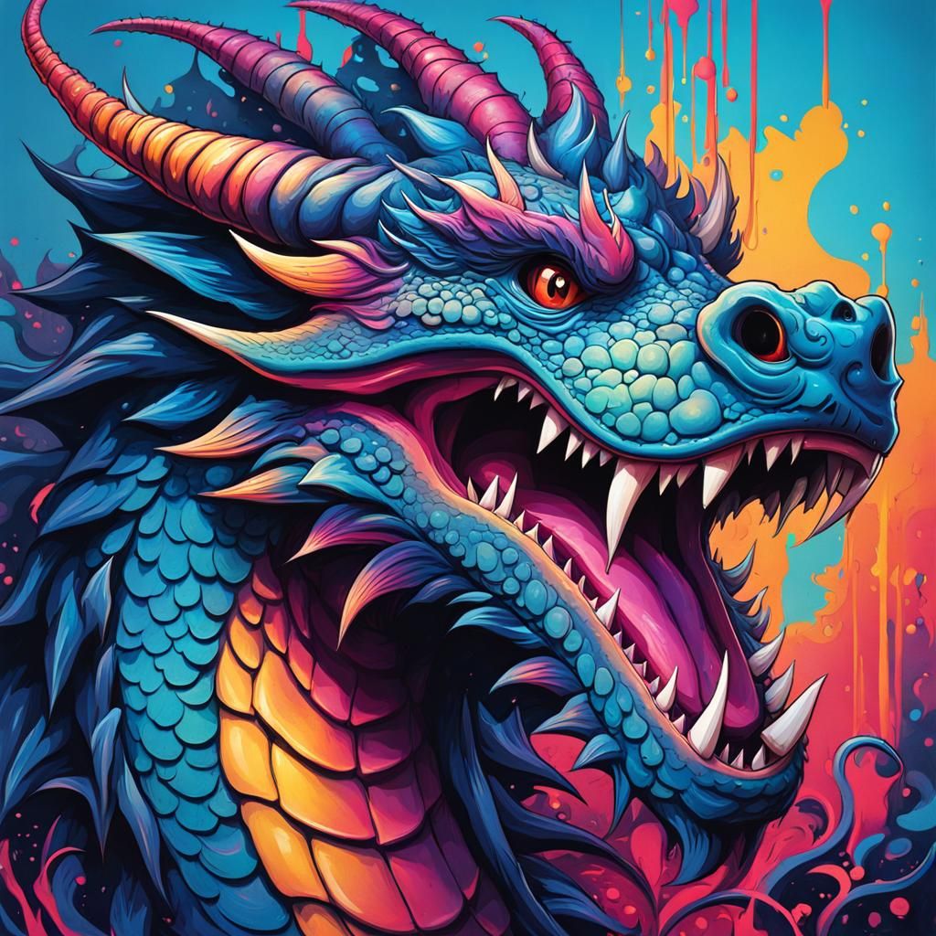 Happy Ombre Dragon Graffiti Art