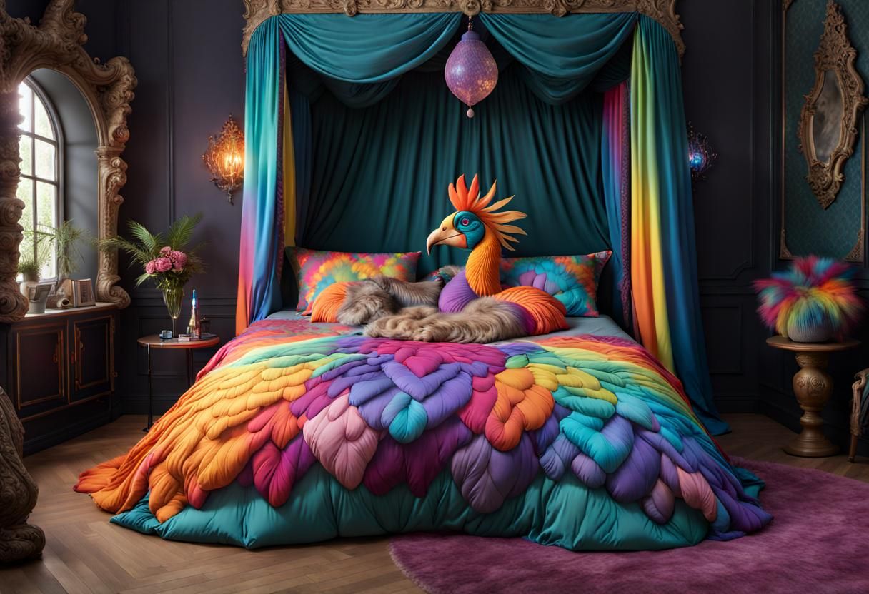 Psychedelic Dodo Plumage on Fantasy Bed