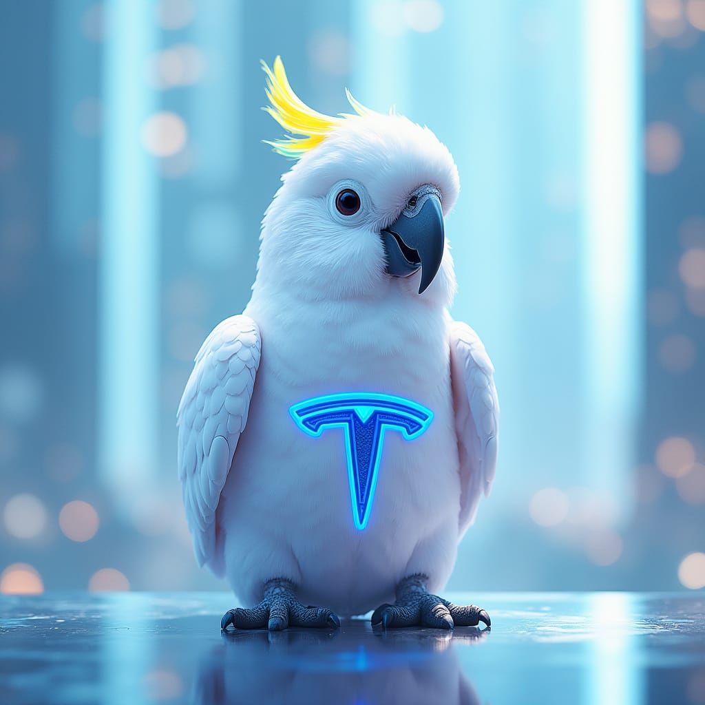 Electric Blue Parrot Perched on Metallic Surface in Futurist...