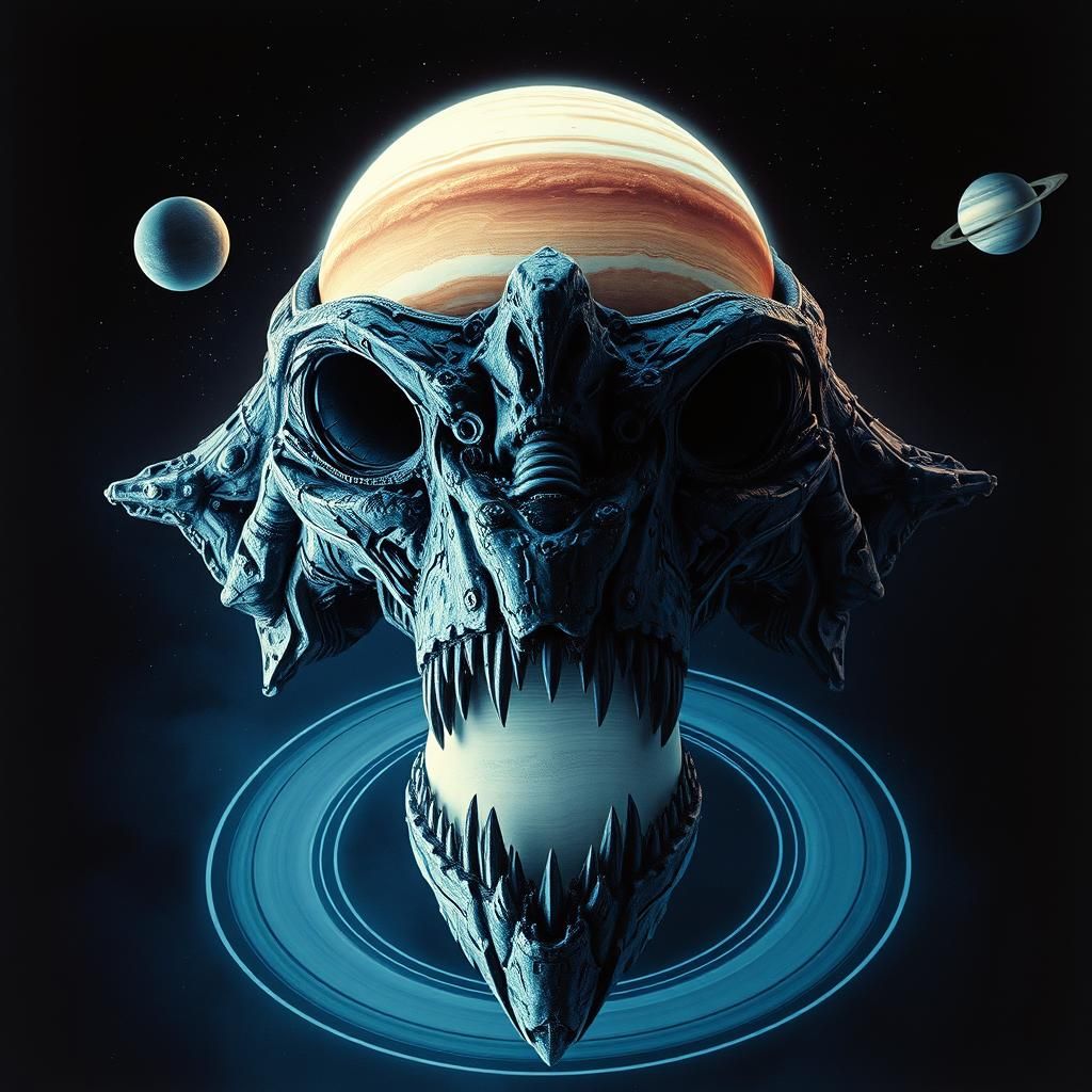 An entity with planets as eyes and Saturn as a mouth Cinemat...