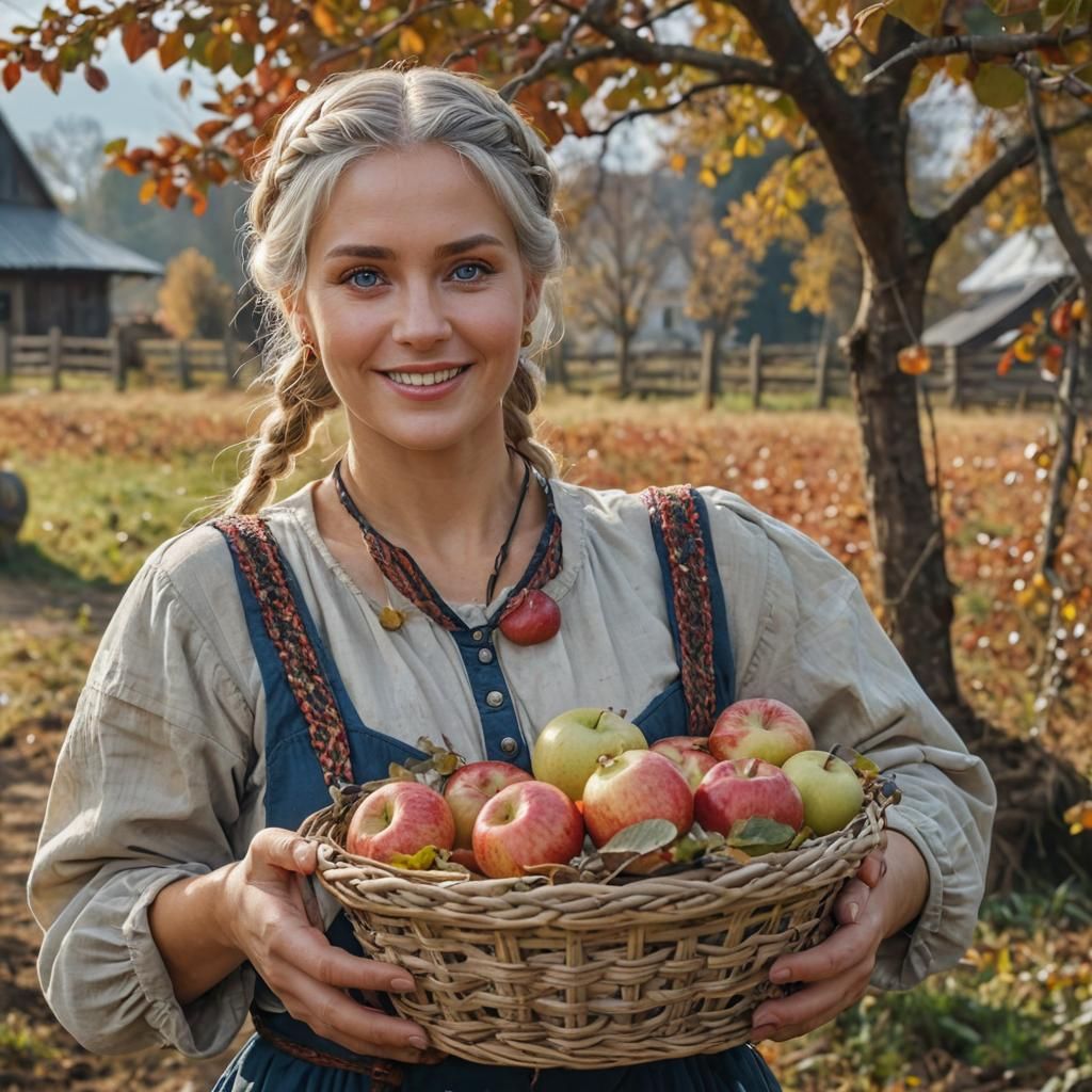 Happy Farmer with Apples in Autumn Style