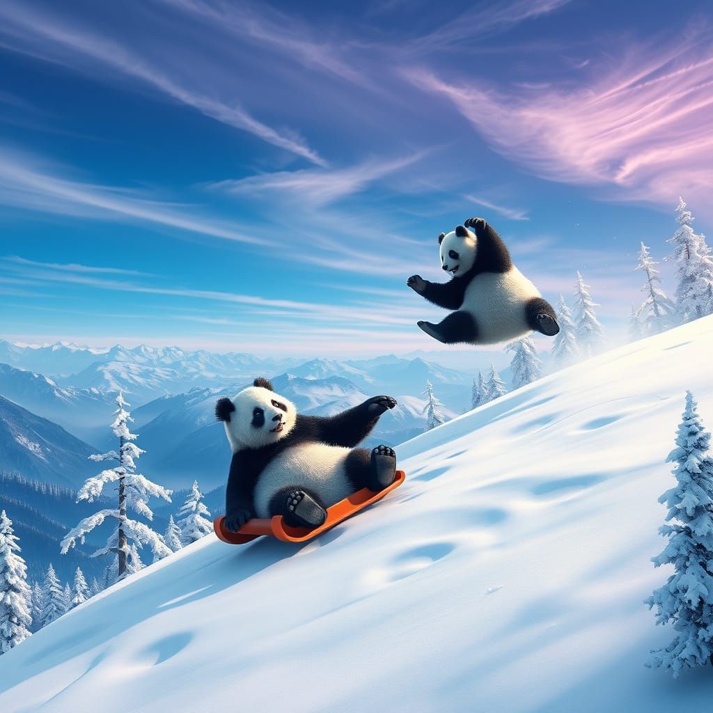 Pandas in Enchanted Winter Wonderland
