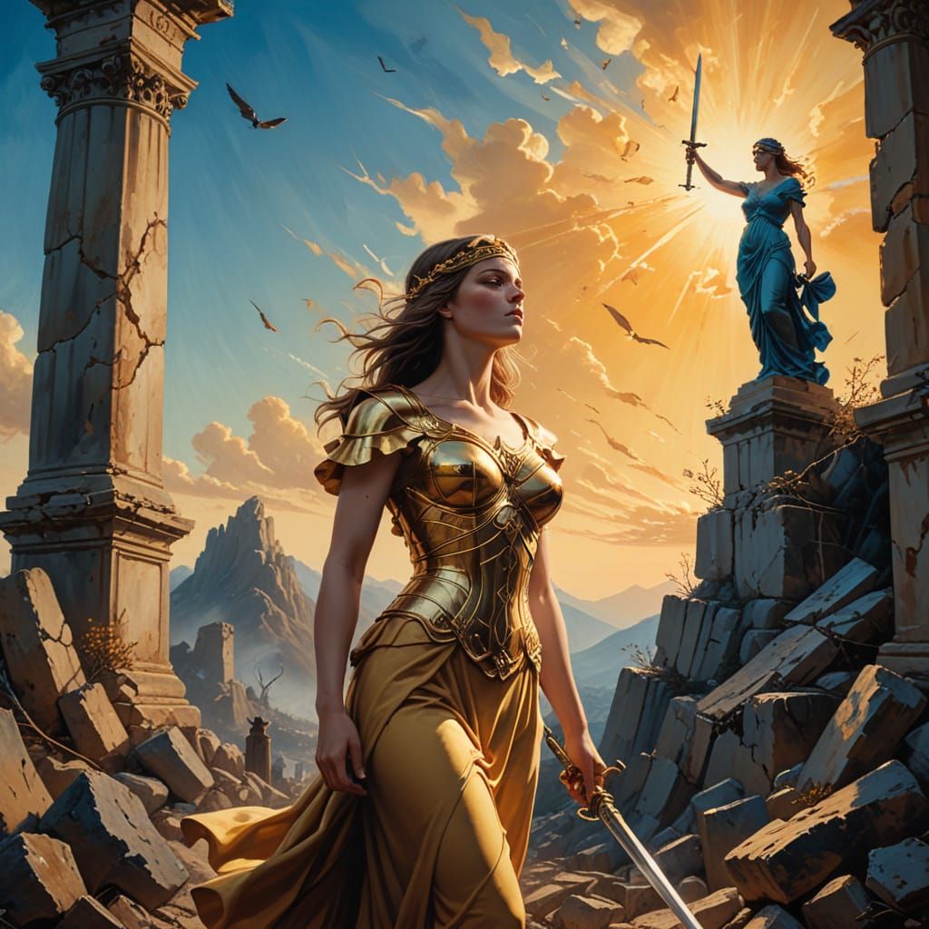 Victorious Justice Triumphs Over Ruins in a Dreamlike Surrea...