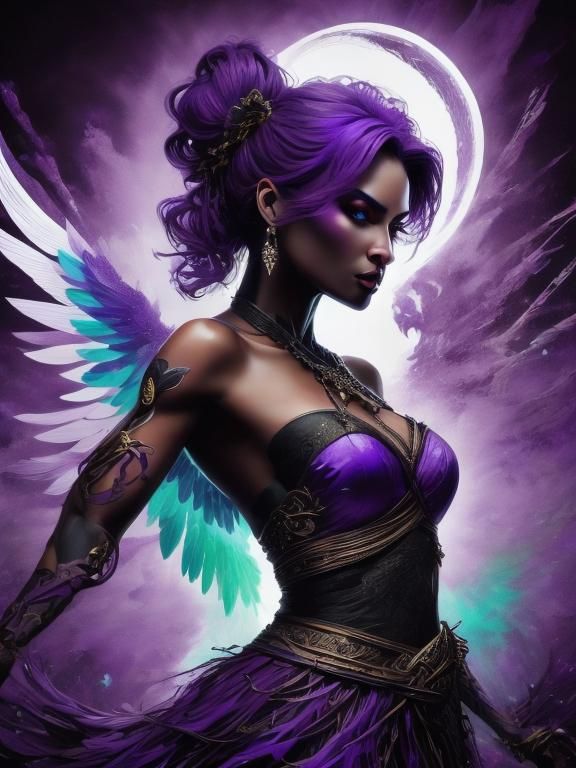 Angel in Vibrant Purple Abstraction