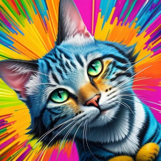 Smiling Cat Portrait in Vibrant Colors
