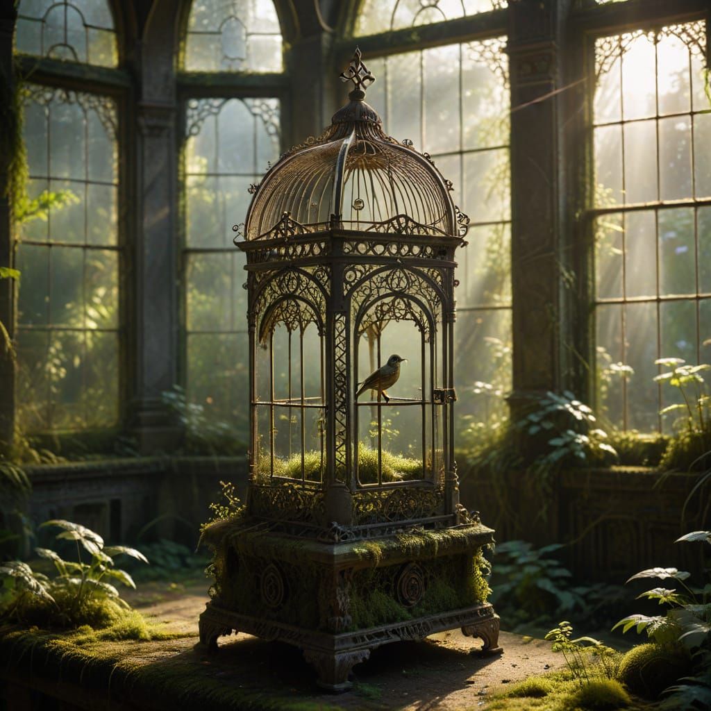 Abandoned Victorian Birdcage in Overgrown Conservatory