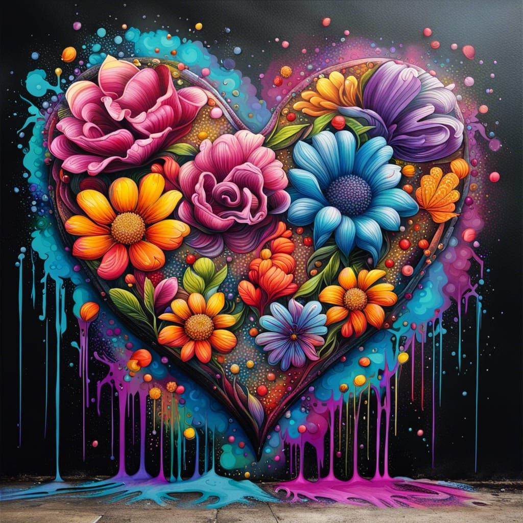 Floral Heart Graffiti Art: Love and Compassion