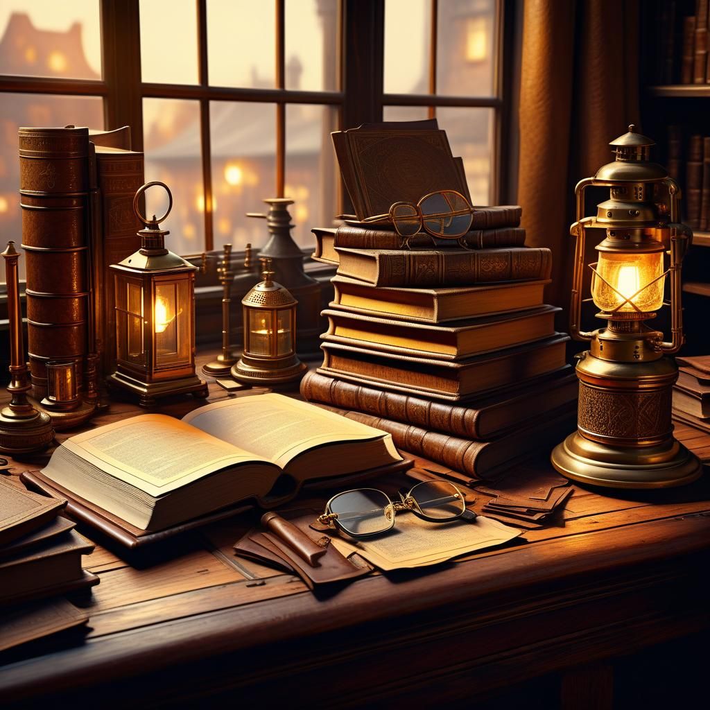 Steampunk Study in Warm Golden Light
