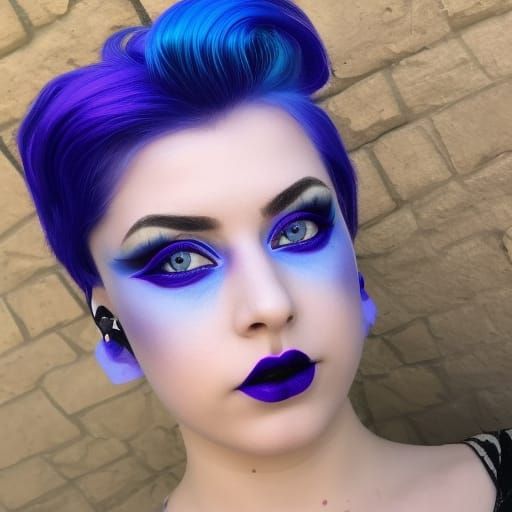 Ethereal Young lady with vibrant purple hair with vibrant blue highlights& vibrant purple eyeshadow with vibrant blue ac...