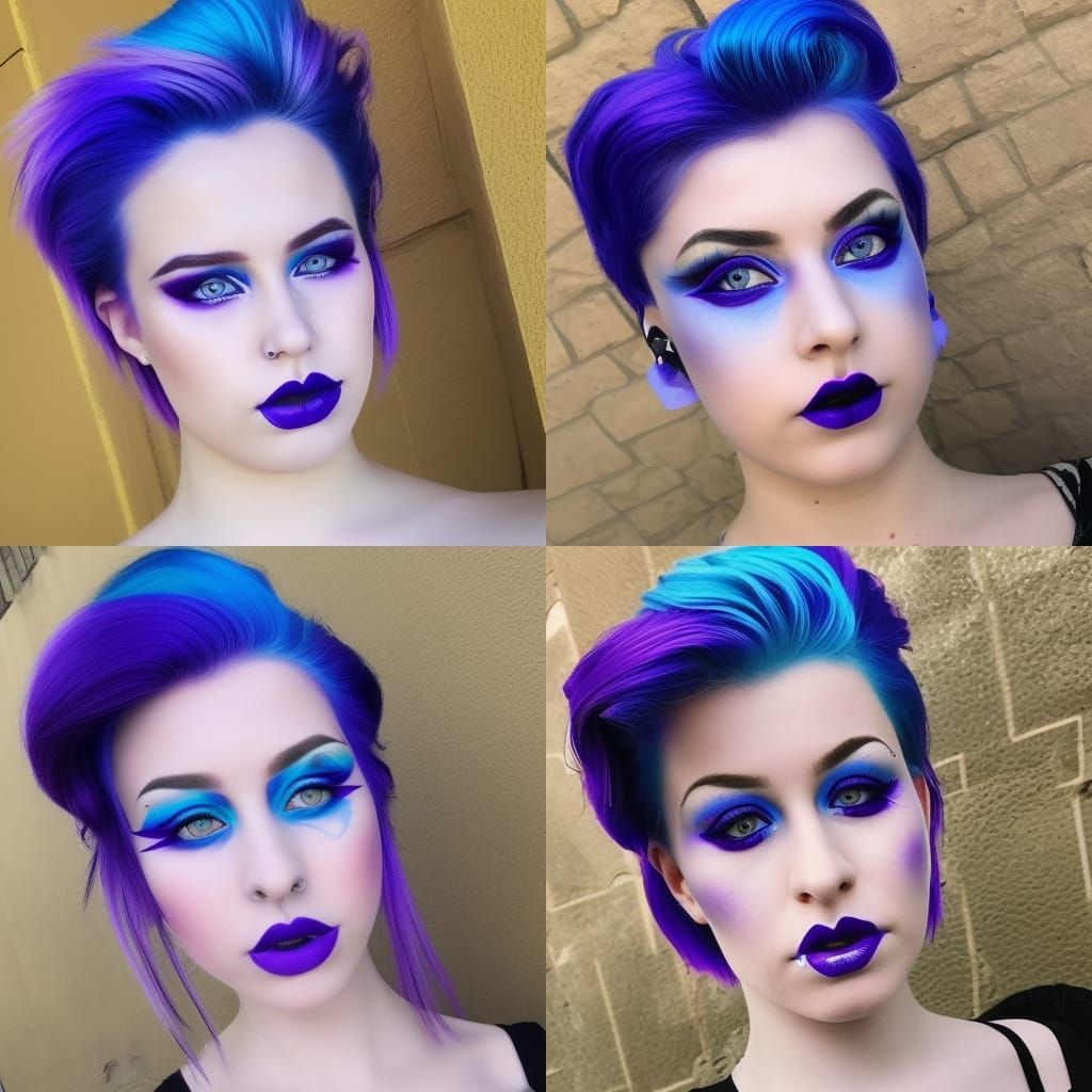 Ethereal Young lady with vibrant purple hair with vibrant blue highlights& vibrant purple eyeshadow with vibrant blue ac...