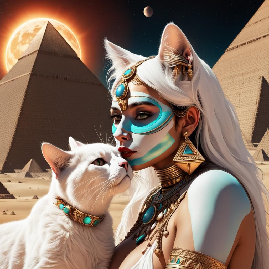White Cat Kisses Woman on Alien Planet